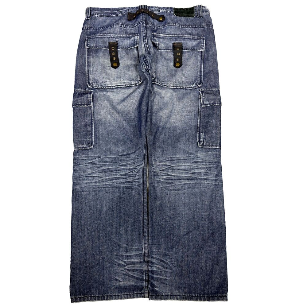 Clench Men's Cargo Jeans 38x32(30) Blue Denim Baggy Loose Fit Y2K Hip Hop Skater